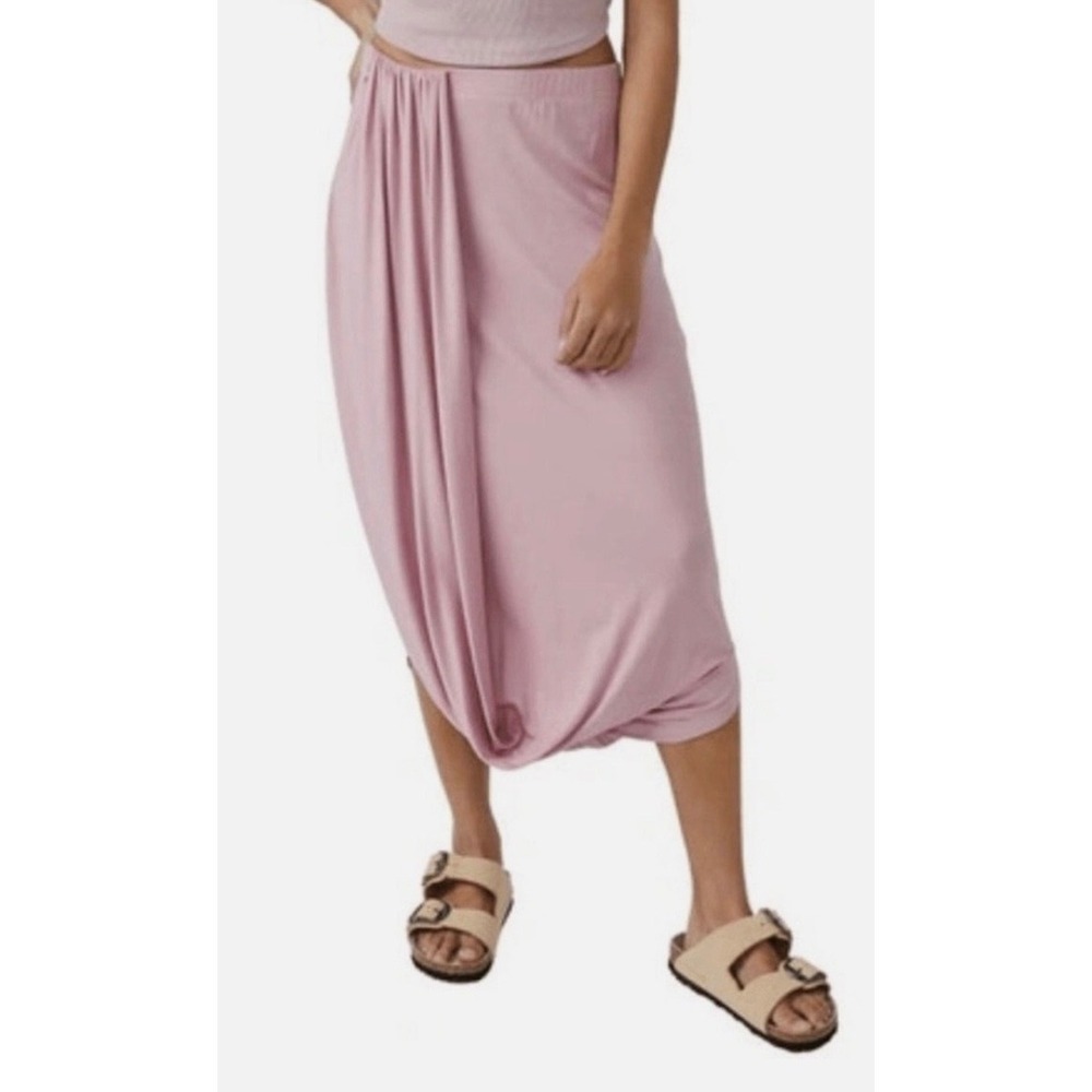 FP Beach Free People Womens XS Dusty‎ Pink Drape Front Tulip Midi Skirt USA Made